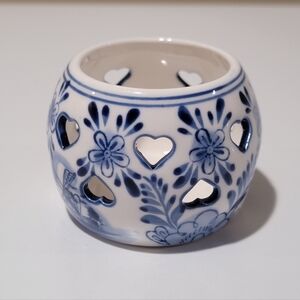 Delft Blue Windmills & Hearts Hand Painted Tea Candle Holder Vintage Holland